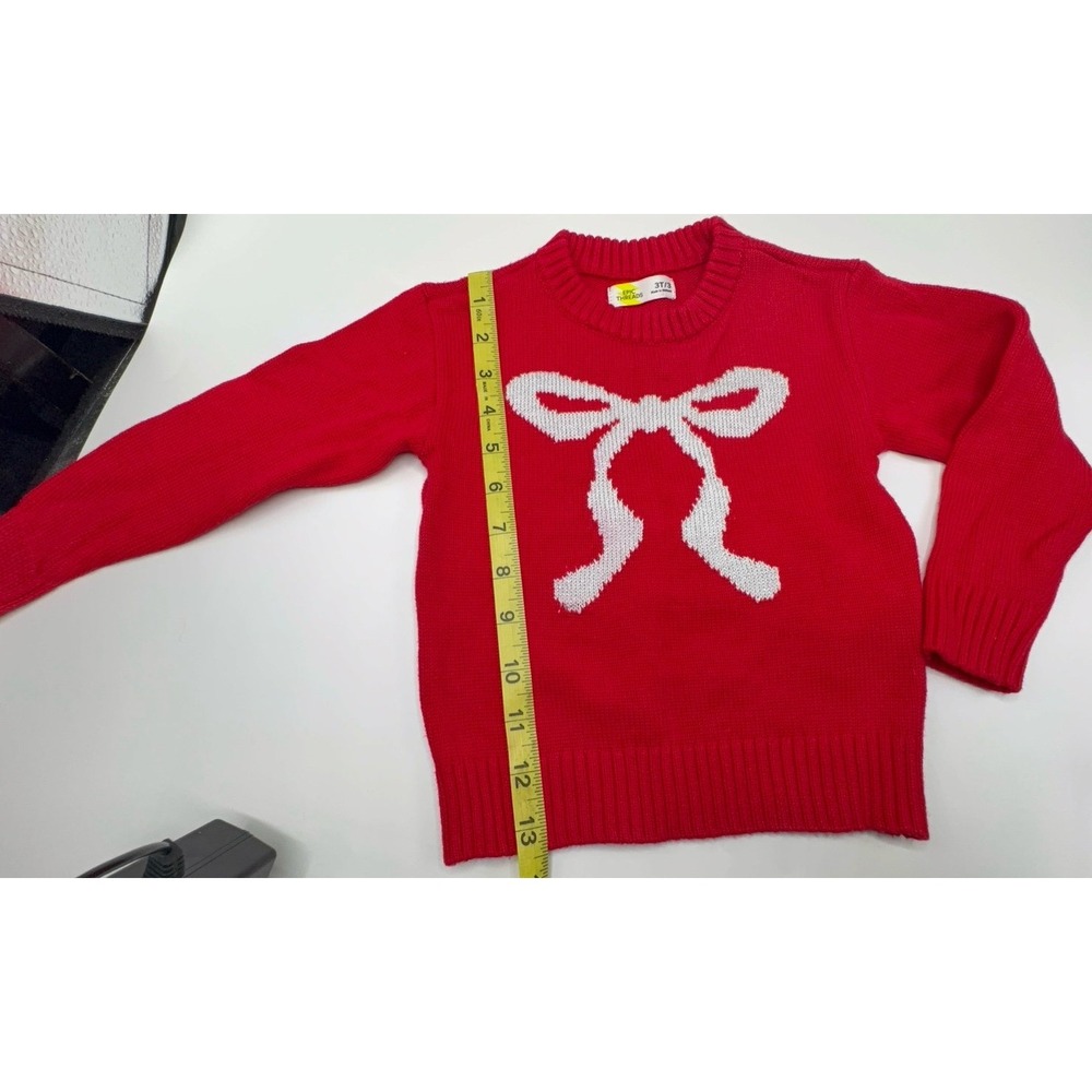 Gently worn toddler girl size 3T Epic Threads red sweater with silvery white bow